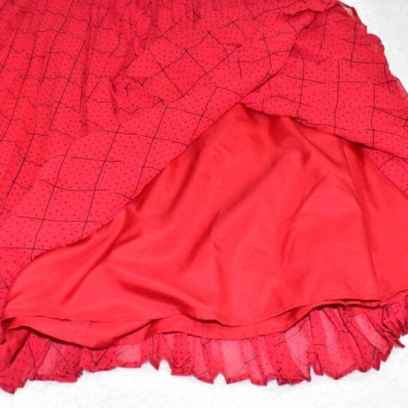 ELLE Pleated Swingy Skirt Red Black Dots Size L - Picture 4 of 8